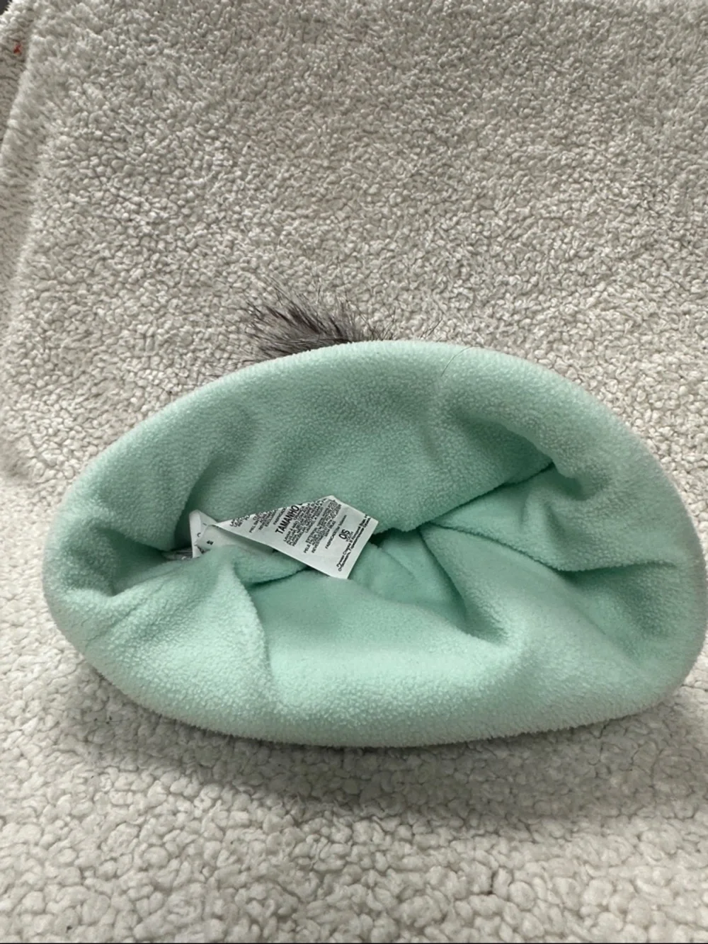 Columbia Mint Green Knit Beanie with Double Faux Fur Pompoms Youth One Size